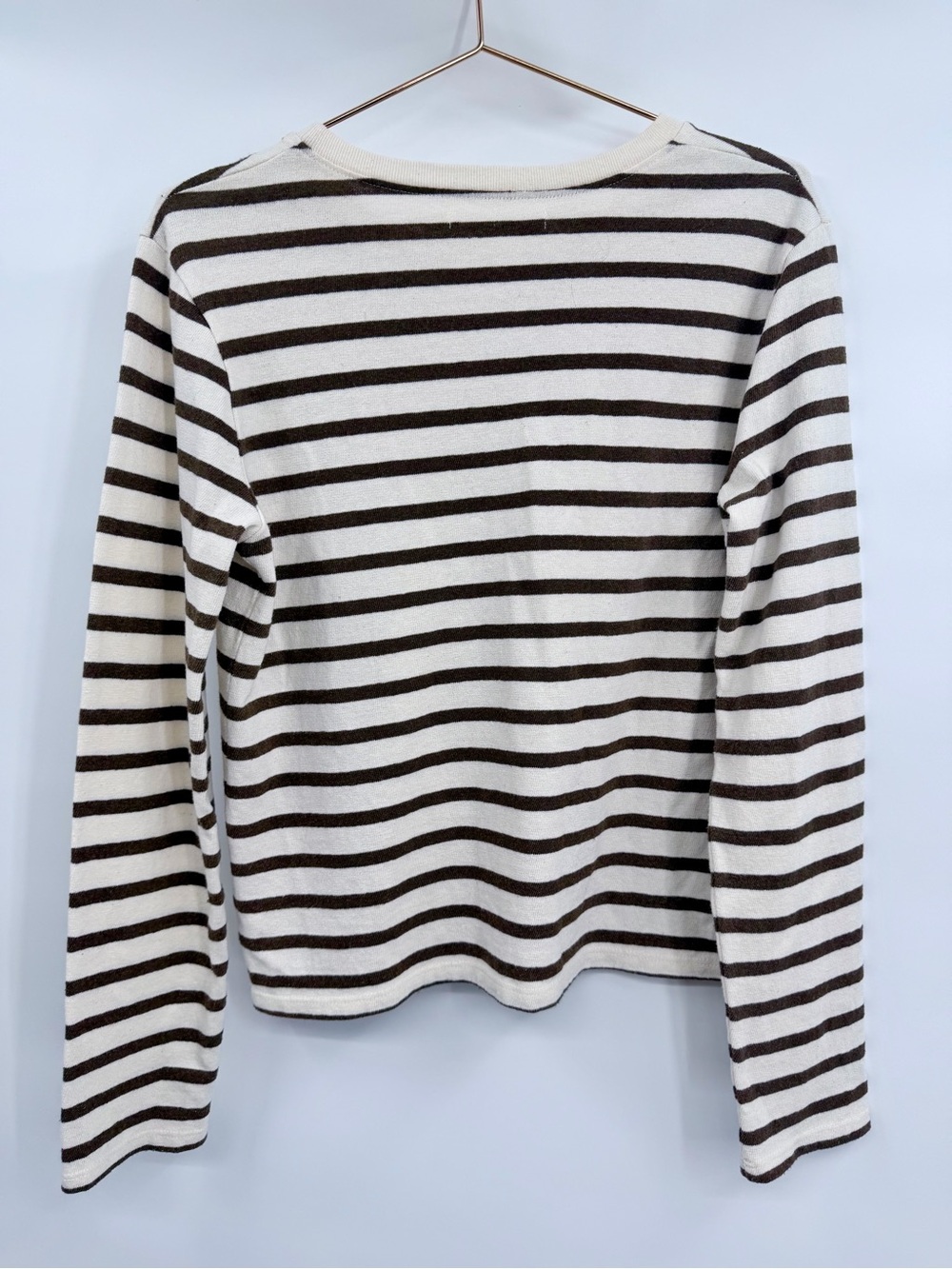 WYETH Carmen L/S Long Sleeve Crew Striped Cotton Tee Ecru and Chocolate - Picture 3 of 9